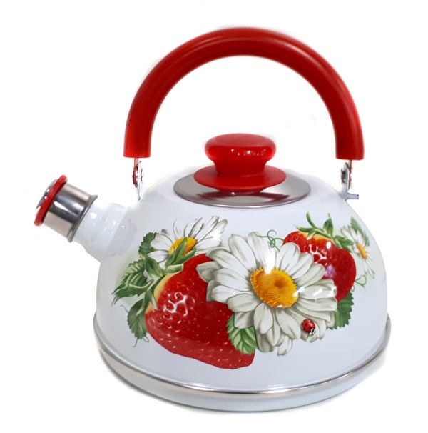 Kettle 2.5l ???04/25/03/05/?13 (movable handle) - white "Strawberry with chamomile" (decorative stainless steel)